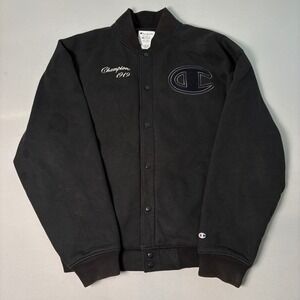 Vintage Style Authentic Champion 1919 Snap Varsity Jacket Black L Y2K